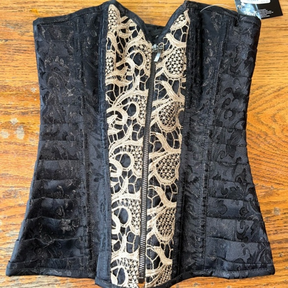 NWT Black and Gold Lace Corset